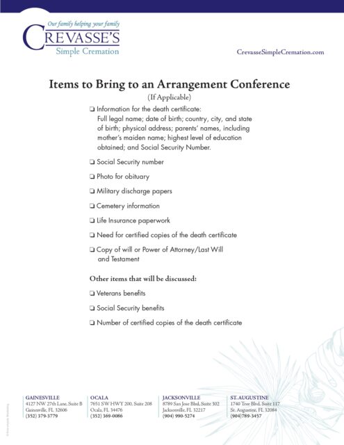 Items to Bring to an Arrangement Conference